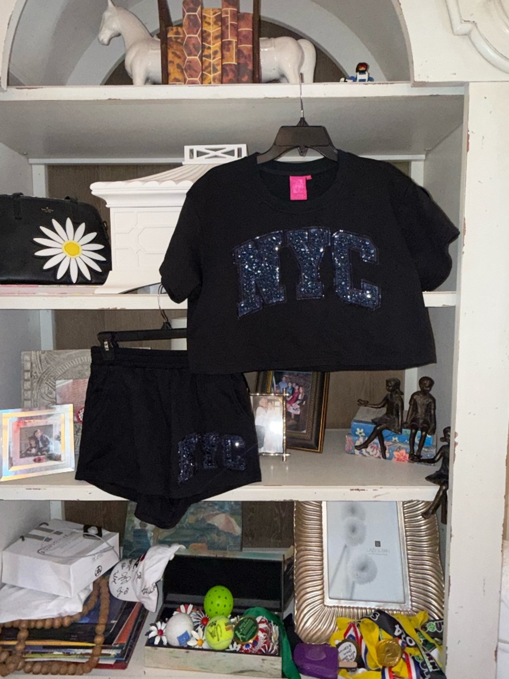 Queen of Sparkles Xs New York embellished sweatshirt shorts set QOS